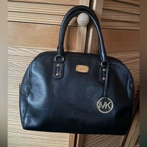Michael Kors Black Leather Satchel with Gold Accents